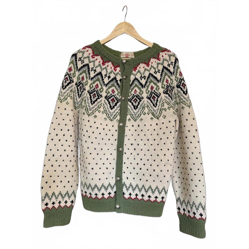 Vintage Hand-knit 100% Pure Wool Cardigan Made in Denmark Size S/M